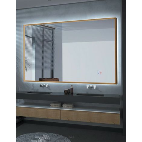 Miroir de salle de bain rectangulaire rétro-éclairé avec cadre  Modèle CALIFORNIA Jaune 140x80 [ LEDIMEX® ]