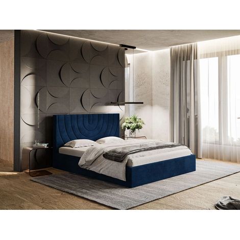 Lit rembourré avec rangement 120x200 velours bleu Corti (1/5)