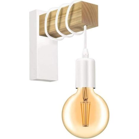 Applique Murale En Bois Naturel, Support De Lampe Suspendu E27 Style Vintage Nordique Pour Couloir Chambre Salon Ampoule (1/3)