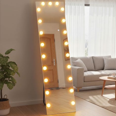 Specchio a figura intera 150x40 cm con illuminazione a LED RGB, 21 lampadine, 7 colori di luce, interruttore touch e funzione memoria.