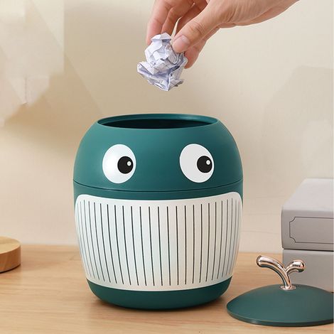 Petite poubelle baleine, mini, mignonne et lumineuse, de luxe, portable et multifonctionnelle, idéale pour le bureau ou la table basse, verte. (1/5)