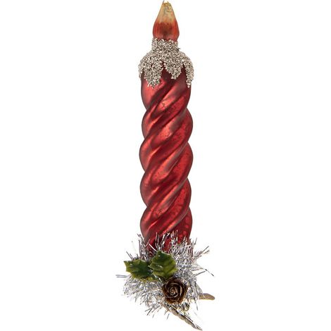 Suspension Bougeoir de Noël à Pince Bougie en Verre Rouge pour Sapin 3 x 3 x 16 cm - PANGIVO (1/2)