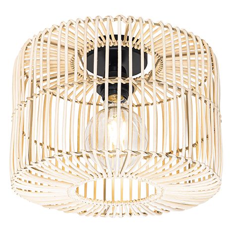 QAZQA Lampada da soffitto maud - Orientale - Malacca,Acciaio - Legno/Nero - Tondo Max. 1 x Watt
