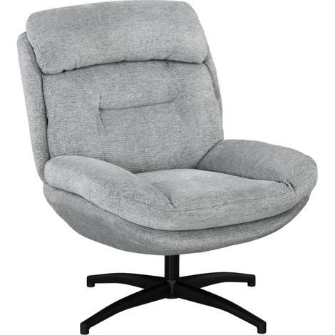 Sillón giratorio con tapizado efecto chenilla gris y base de acero negro (1/5)