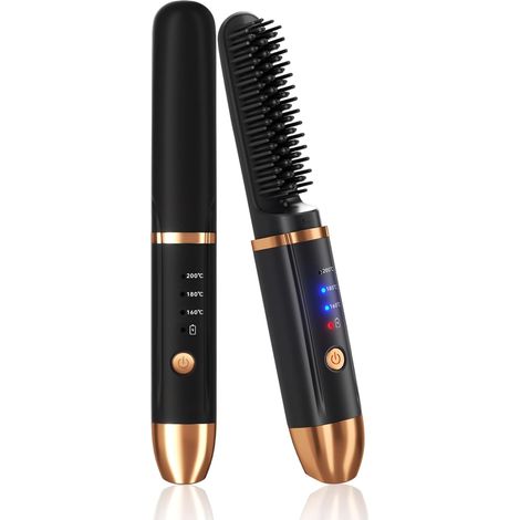 Brosse Lissante pour Cheveux sans Fil, Brosse Lissante Chauffante, Ionique Négatifs Brosse Lissante, Peigne Lissant Rechargeable, Mini Brosse à Lisser Sans Fil, Brosse Lissante Portable pour Voyage