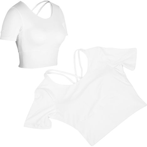 T-shirt de sport blanc pour femme - Taille M, manches courtes pour le yoga et le fitness (1/5)