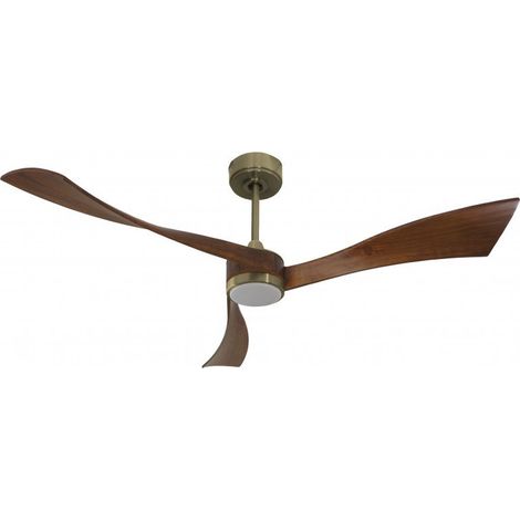 Twist, Ventilateur déstratificateur d'air, pales bois sombre 166 Cm Moteur laiton brossé avec point lumineux LED. (1/2)