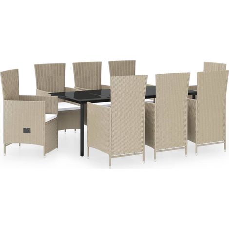 Maison Exclusive - 9-tlg. Garten-Essgruppe mit Auflagen Beige