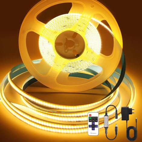 Ruban LED COB 3 m, Bande LED Blanc Chaud 2700K, Bande LED dimmable 24V, 320LED/M avec RF Télécommande, pour la décoration de la maison, la cuisine, le miroir (1/5)