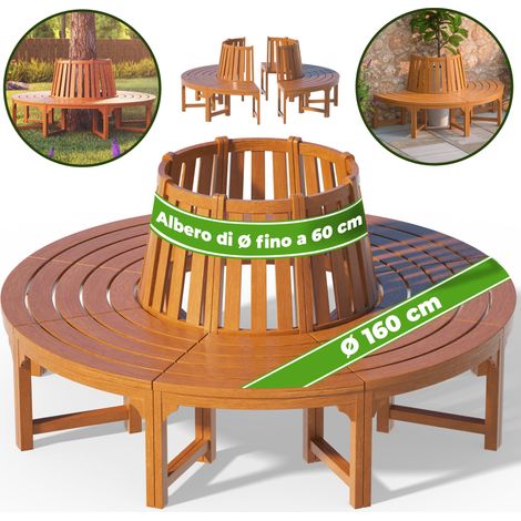 CASARIA® Panchina da Albero in Legno di Eucalipto Certificato FSC® Preoliato Ø 160 cm Panca Rotonda Panchina Circolare (1/7)