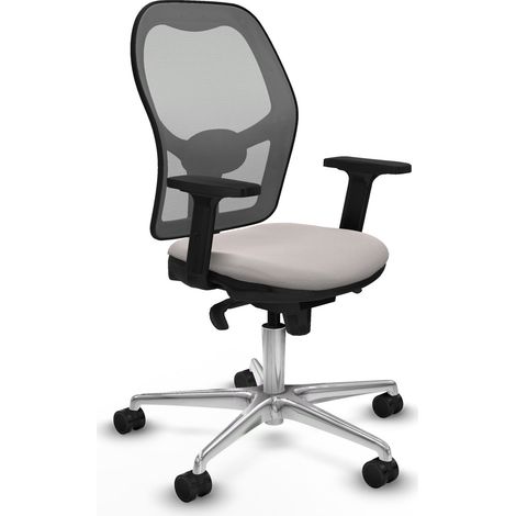 Jorquera sincro malla gris similpiel blanco brazos 2D base aluminio ruedas 65mm nailon (1/5)