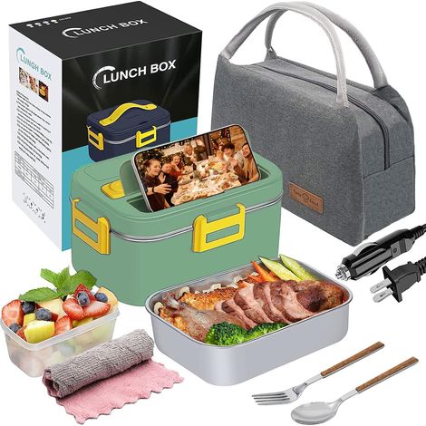 Boîte à lunch chauffante électrique 75 W pour adultes, 12 V, 24 V, 110 V, portable et auto-chauffante, idéale pour la voiture, le camion ou le bureau. Capacité : 1,8 L. Étanche. Un cadeau parfait pour (1/5)
