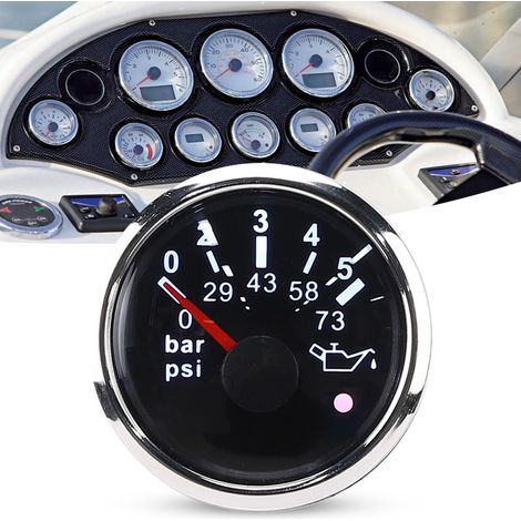 Jauge de Pression d'Huile 52MM IP67 0-5BAR avec Alarme Intelligente pour Voitures et Bateaux - Cadran Noir (1/5)