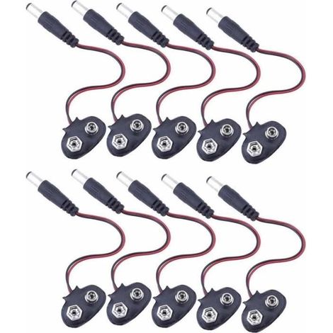 Câble clip pour batterie 9V avec connecteur mâle 2.1 x 5.5 mm - FOLAYA - Lot de 10 (1/2)