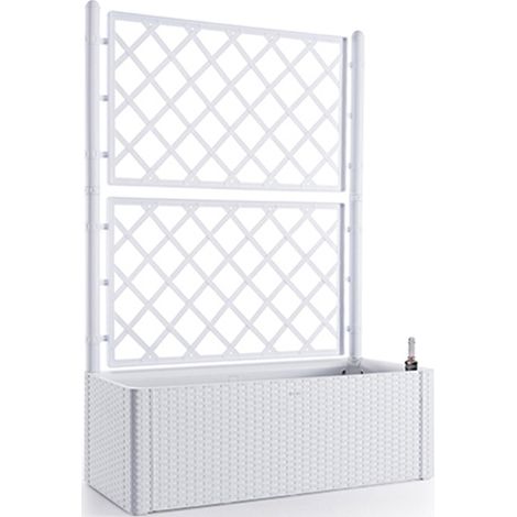 FIORIERA CON SPALLIERA NATURAL DELUXE BIANCO in RESINA FINITURA RATTAN CON RISERVA D'ACQUA
