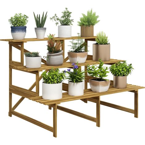Pflanzenständer Pflanzenregal 3 Etagen Holztabletts 78 cm Naturholz