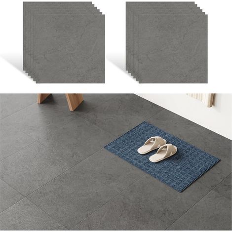 Carrelage Adhesif Effet Béton Gris Dalle PVC Adhesive 12 Pièces Dalles PVC pour Garage Autocollants pour Sol Chambre à Coucher Sol Vinyle Autocollant pour Salle de Bains 1,5 mm 30cm x 30cm (1/5)