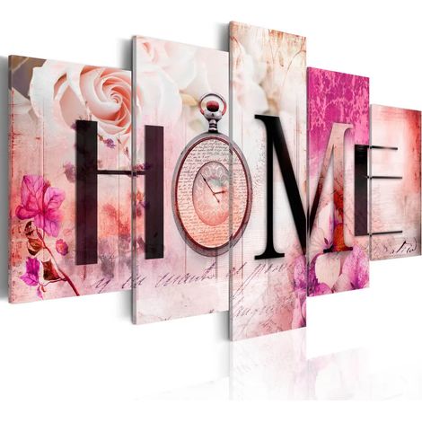 Ensemble de 5 tableaux modernes 020115-68 (100x50), photographie sur toile non tissée, tableau photo, décoration murale, impression d'art, MAISON, fleurs, HORLOGE (1/2)