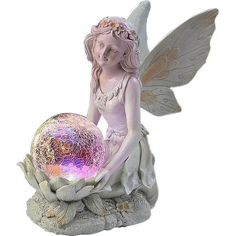 Statue solaire décorative de jardin avec boules de verre, figurines elfes lumineuses pour extérieur (1/4)