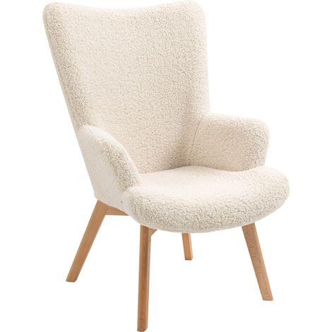 Fauteuil relax scandinave en hévéa – Garniture premium en bouclettes – Confort d'assise haute densité – Dimensions 64x74x100 cm – Nordlys (1/5)