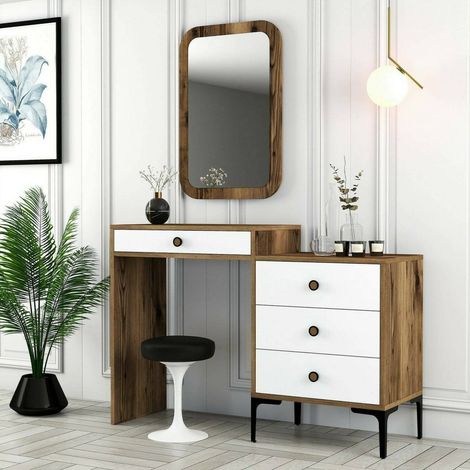 Dmora - Consola Nova, Mesa multiusos, Gabinete de soporte, Escritorio de pasillo, 124x40h85 cm, Nogal y Blanco, con embalaje reforzado (1/5)