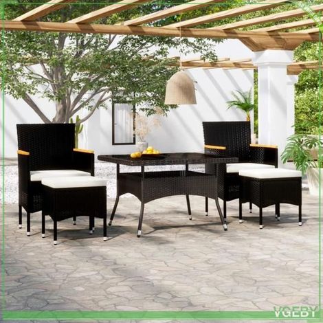 Ensemble à manger de jardin - 7291712406881 - Résine tressée noire - Table verre trempé 120x120 cm - 4 places (1/5)