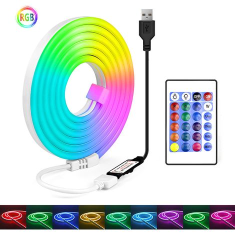 Bande lumineuse LED, néon RGB flexible en silicone USB avec télécommande infrarouge 24 touches pour chambre, fête à la maison (4 m) (1/4)