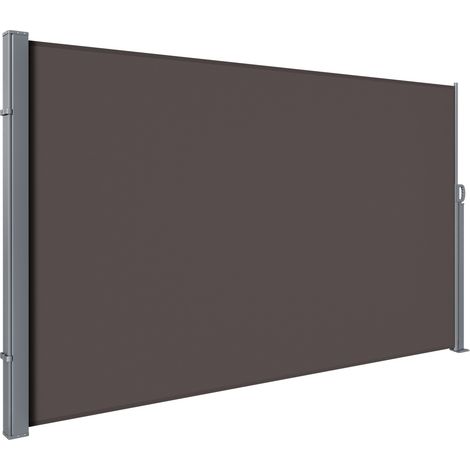 Wolketon Seitenmarkise 300 x 180 cm Ausziehbar Windschutz, Sichtschutz für Balkon & Terrasse, Seitenrollo mit Wandhalterung Sonnenschutz - Brau Markise
