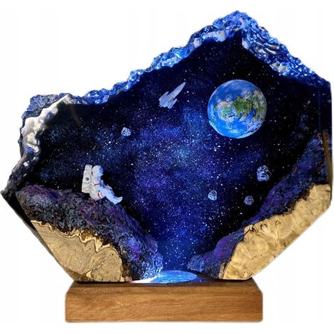 L脕MPARA DE NOCHE COHETE ESPACIAL PARA NI脩OS, DE RESINA EP脫XICA DE MADERA, REGALO (1/5)