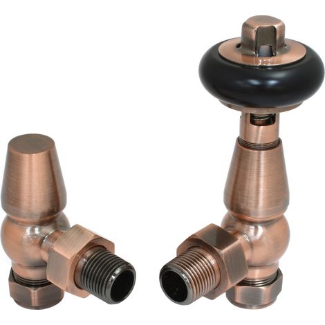 Warmehaus Chelsea Traditional Angled TRV Thermostatic Radiator Valves Antique Copper
