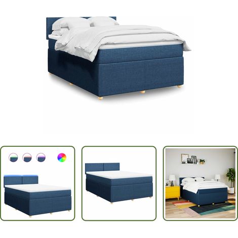 Matelas à ressorts ensachés - Sommier à lattes de lit avec matelas Bleu 160x200 cm Tissu (1/5)