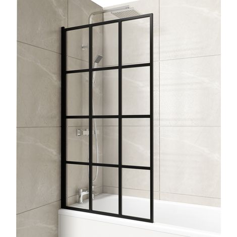 Colore Matt Black Framed Design 790mm Single Section Square Corner Bath Shower Screen (1/5)
