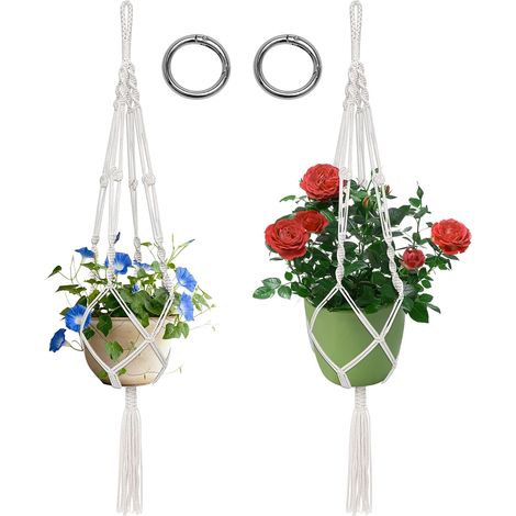Lot de 2 suspensions macramé pour Plantes, Pot Suspendu Boho avec Anneau métallique pour décoration intérieure, Salon, Balcon, Avant-Toit (1/5)