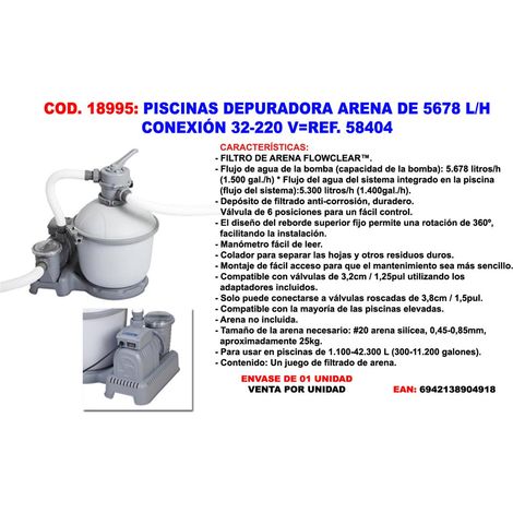 Purificateur de sable pour piscines 5678 L/h raccord 32-220 V58404-58497