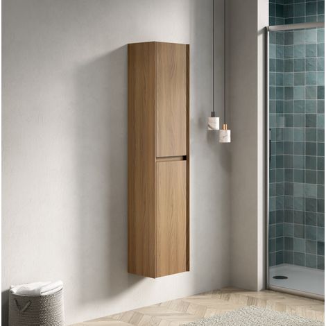 Mobile bagno sospeso 30x24x140 cm in compensato marrone, 2 ante salvaspazio – MEUBLIV (1/5)