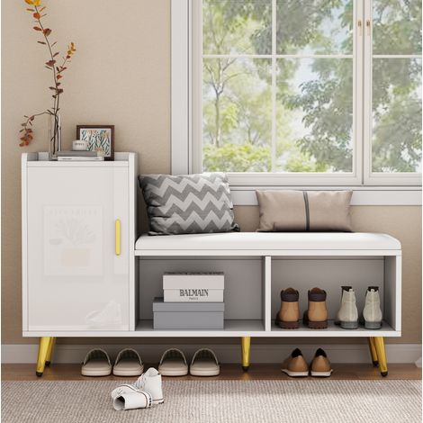 Schuhbank mit Sitzbank 120 x 35 x 71,5 cm weiß lackiert HAVRYA (1/5)