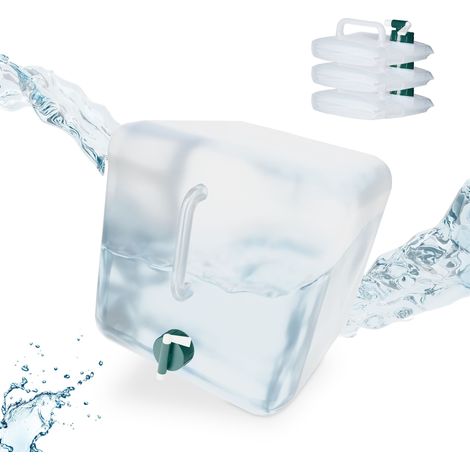 Relaxdays Tanica da Campeggio Pieghevole, in Set da 4, con Rubinetto, per Uso Alimentare, 20 litri, Trasparente Verde