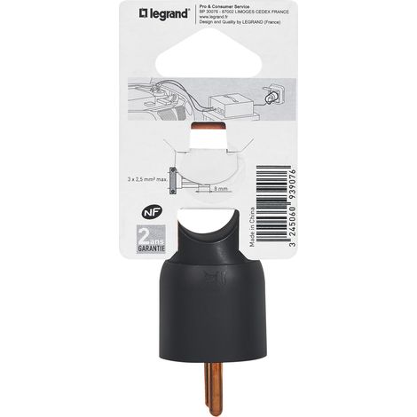 Legrand - Fiche mâle avec terre plastique Annela avec anneau - Noir (1/3)