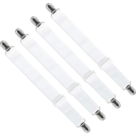 Adjustable Fitted Sheet Stretcher (65cm to 200cm), Accessories Adjustable Sheet Straps, Sofa (White, Pack of 4) (1/5)