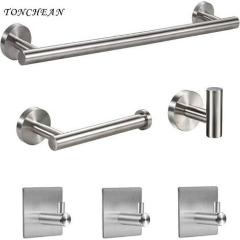 Barre de Serviettes de Bains,Acier Inoxydable Porte Serviette Murale Salle de Bain Ensemble de porte-serviettes muraux 6 pièces,OR, accessoires pour salle de bain et cuisine- (1/4)