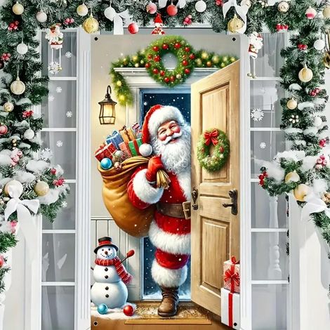 Tapestry Porte De Noël - 93 x 201 cm - En Polyester - Décoration Porte Fête D'hiver - 1 Pièce (1/5)