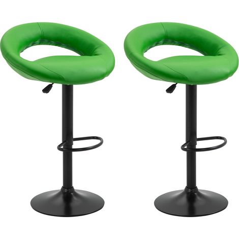 Juego de 2 taburetes de bar VEGAS VERDES - Carga m�xima: 120 kg - PU sint�tico - Base de metal - Altura ajustable 85-105 cm (1/3)