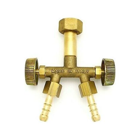 CROCIERA RUBINETTI OTTONE PER BOMBOLA GPL 3 VIE + DADO BOMBOLA DUE USCITE 38078