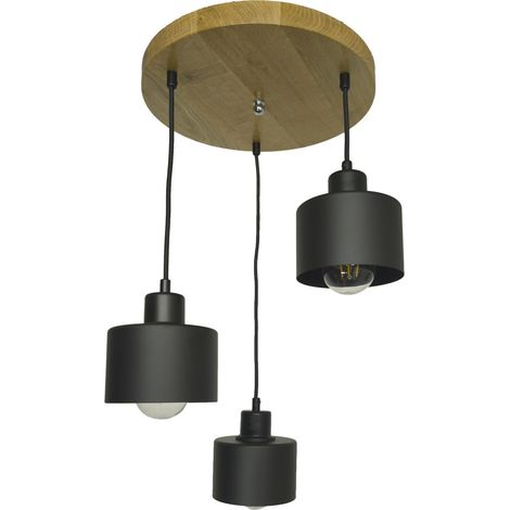 Lampada da soffitto a sospensione DIANA, lampadario da loft, in legno, QUERCIA, 3x diamanti, ELEGANTE (1/5)