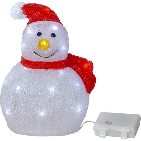 LED Weihnachtsleuchte ,Crystalo', Schneemann, Batterien + Timer, weiß-rot, kühles Licht, H 25cm (1/4)