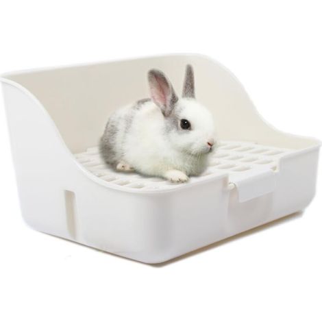 Bac à litière lapin facile nettoyer pour apprendre à utiliser la toilette, pour petits animaux/cochons d'Inde/furets, blanc (1/4)