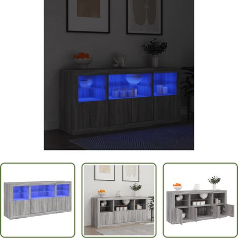 Beistelltisch - Sideboard mit LED-Leuchten Grau Sonoma 142,5x37x67 cm (1/5)