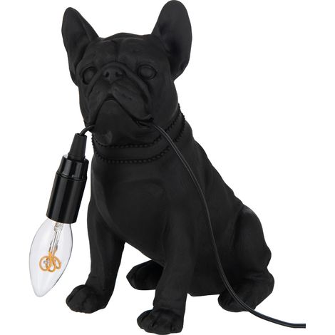 Lampe Bulldog noir en résine 25 cm (1/3)