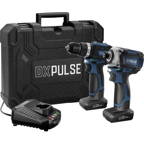 Draper 28003 DXPULSE 12V Brushless Combi Drill & Impact Driver Kit, 1/4"" Sq. Dr., 2 x 4.0Ah Batteries, 1 x Fast Charger