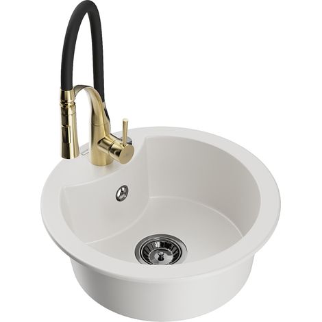 Mexen Diego lavello in granito a 1 vasca con miscelatore da cucina Aster, bianco - 6512-20-73450-57-B (1/5)